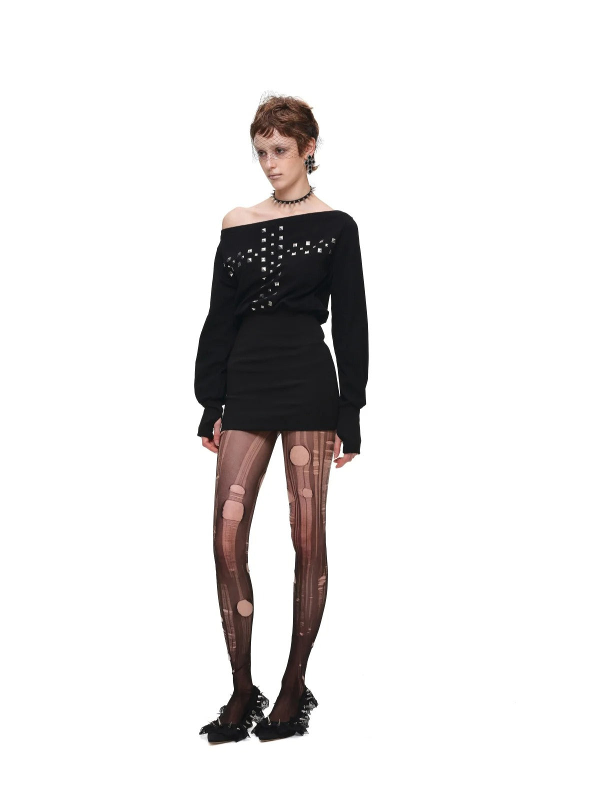Cross Stud Off-Shoulder Dress
