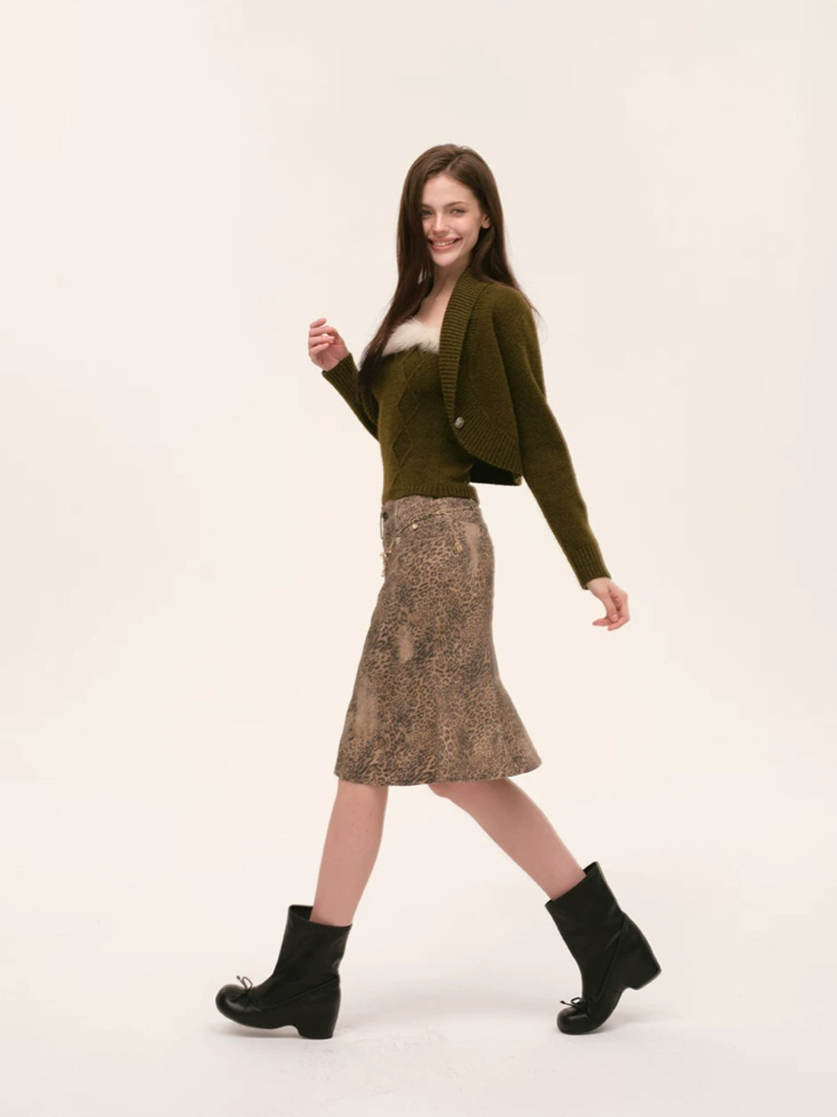 Fur Trimmed Camisole &amp; Cardigan Set