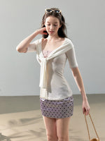 Knit Blouse & Polka Dot Satin Skirt Set