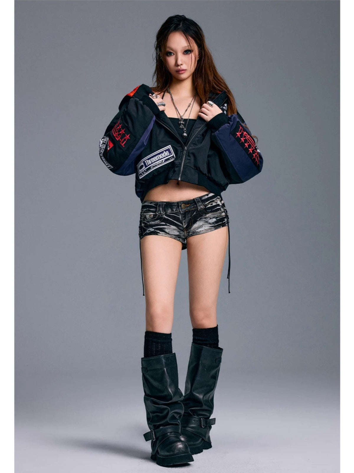 American Printed Hooded Short Jacket
