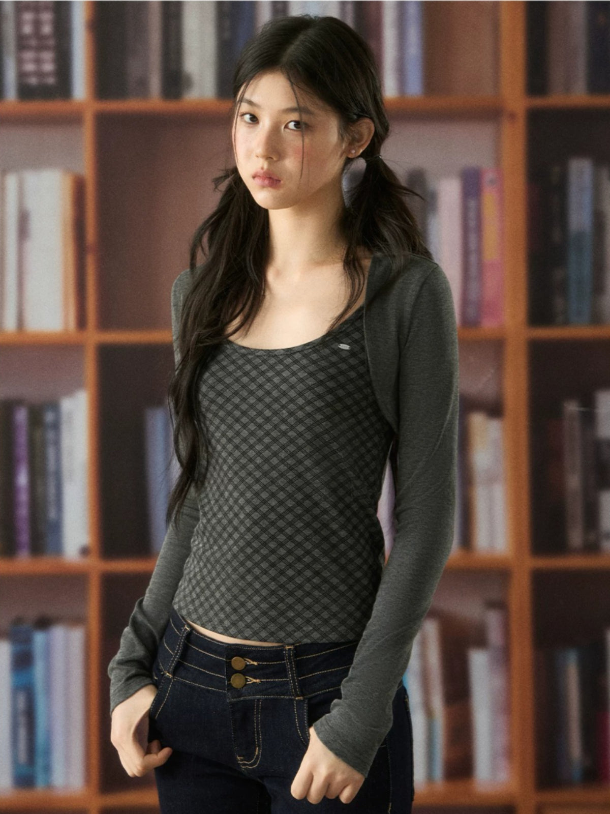Vintage Plaid Cami Cardigan Set