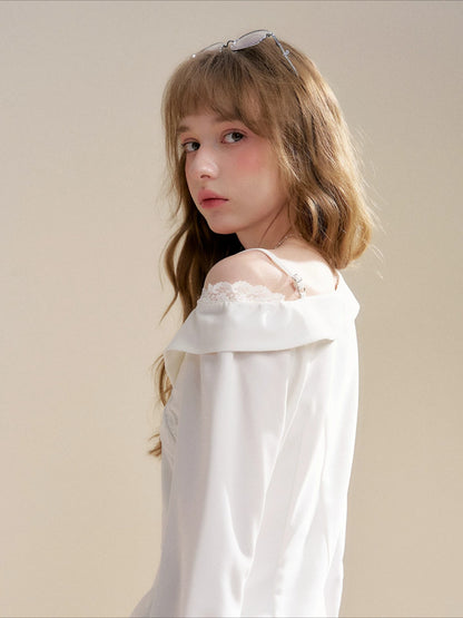 White Asymmetric Lapel Dress