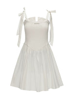 White Striped Ruched Bow Strap Dress
