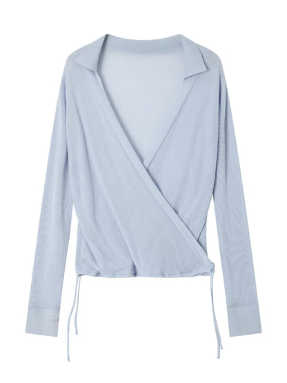 Silk Cross V-neck Knit Top