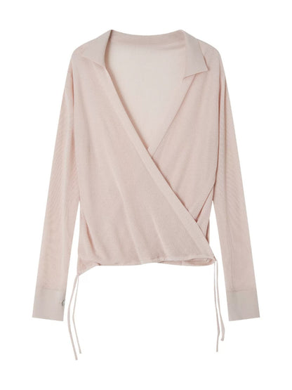 Silk Cross V-neck Knit Top