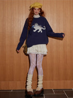 Cat Embroidery Jacquard Knit Sweater