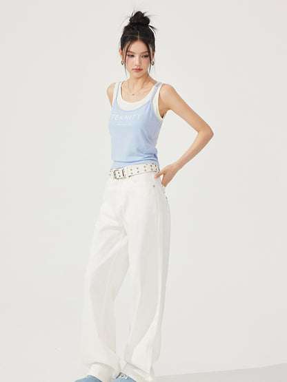 Fake Two-Piece Contrast-Color Spliced Tank Top