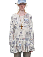 Cat Newspaper Ruffle Waffle Dress