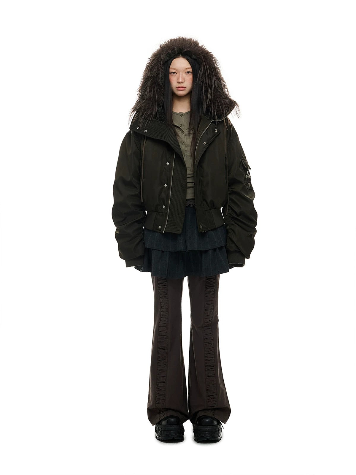 Vintage Hooded Fur Trim Down Jacket
