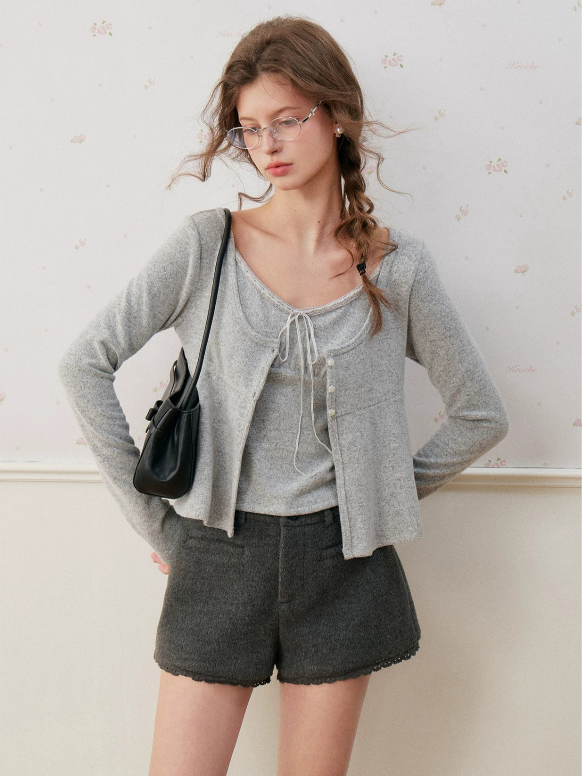 Velvet Tie Front Knit Layered Set