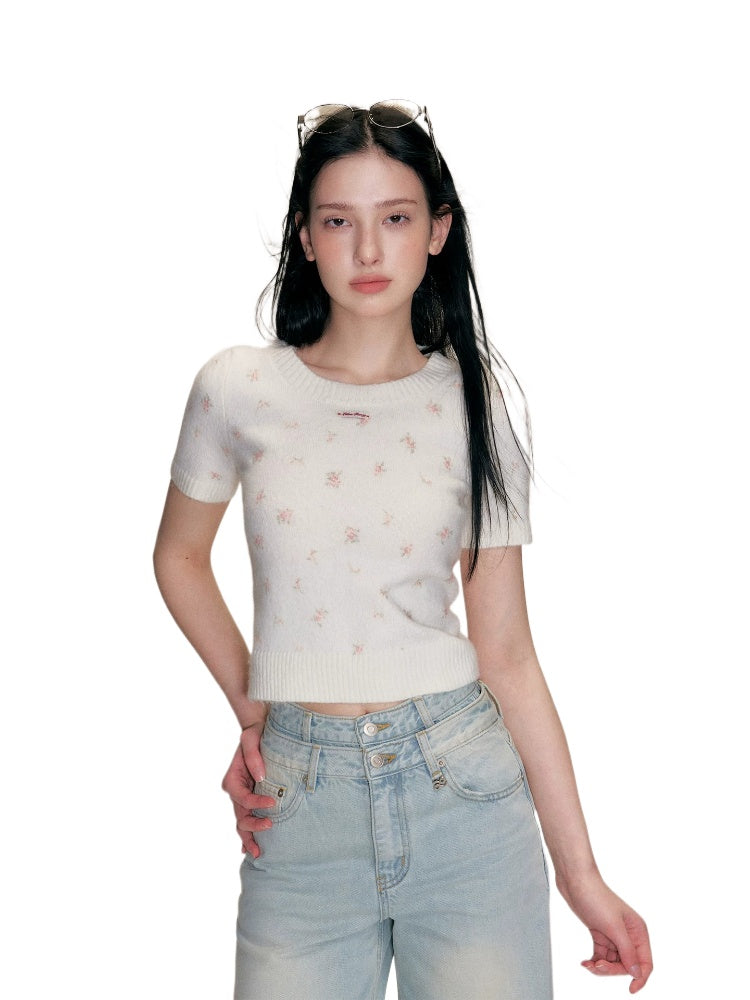 Cream Floral Knit Tee