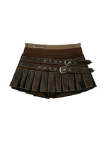 Distressed Low-Rise Pleated Mini Skirt