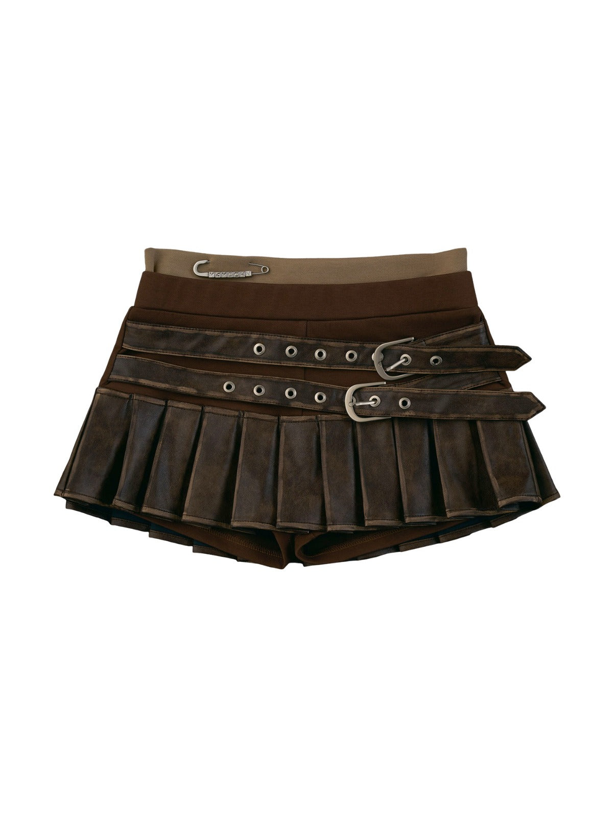 Distressed Low-Rise Pleated Mini Skirt