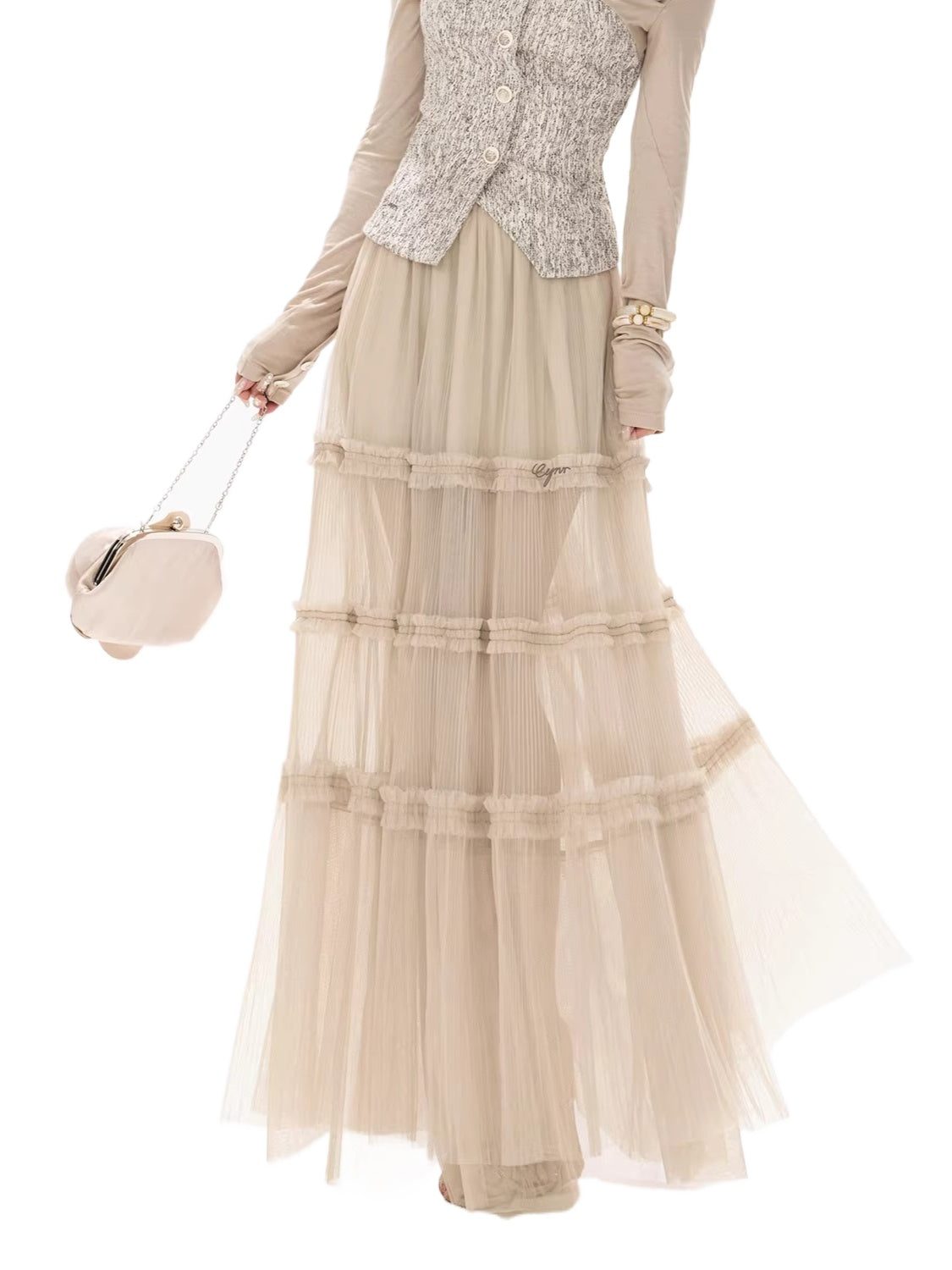 Pleated Mesh Skirt