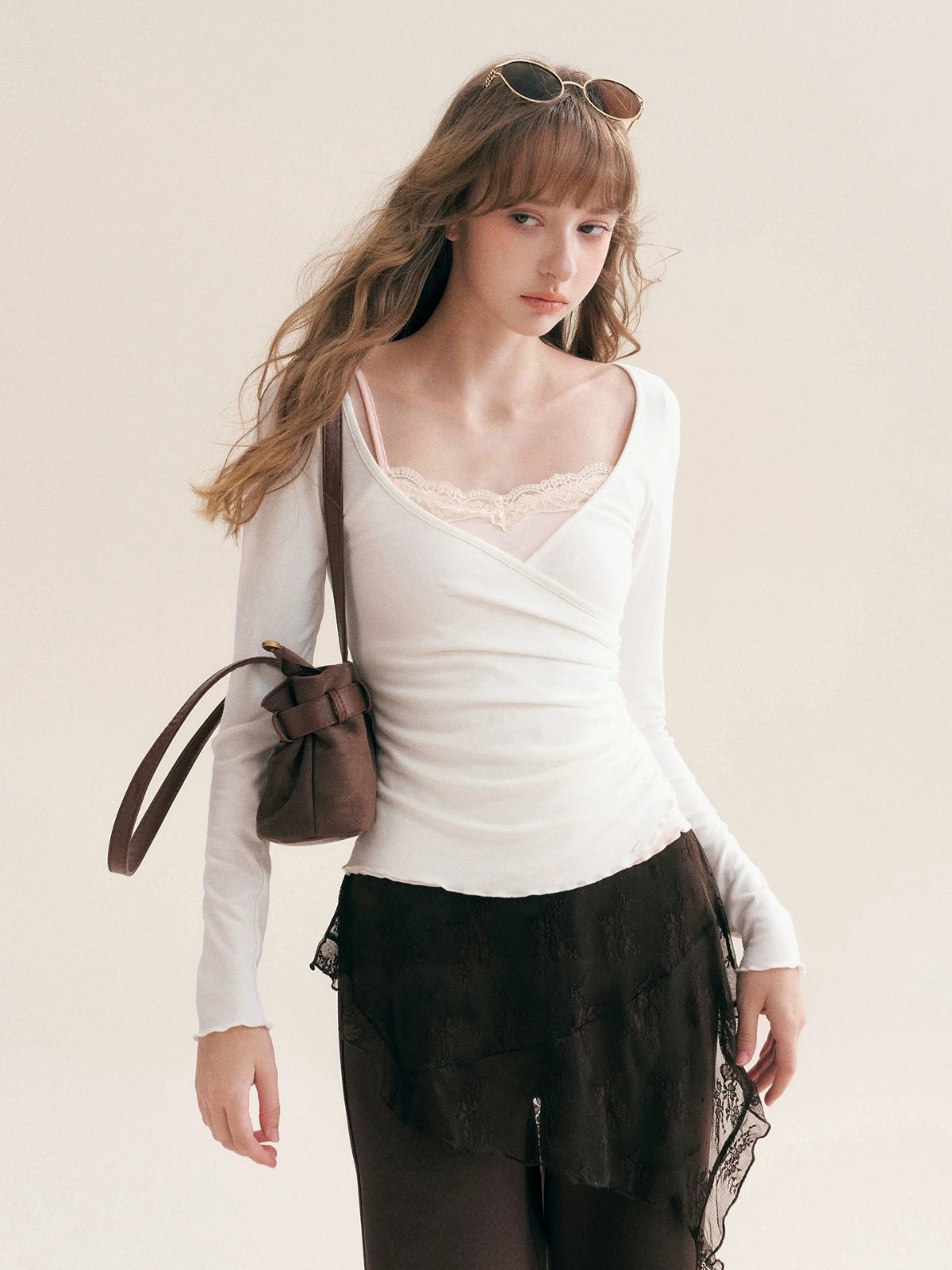 Lace Layered V Neck Top