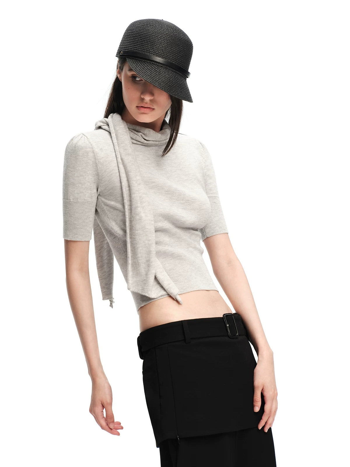 Scarf Sleeve Knit Top