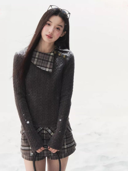 Plaid Collar Knit Set