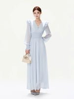 French Ruffle Chiffon Lantern Sleeve Dress