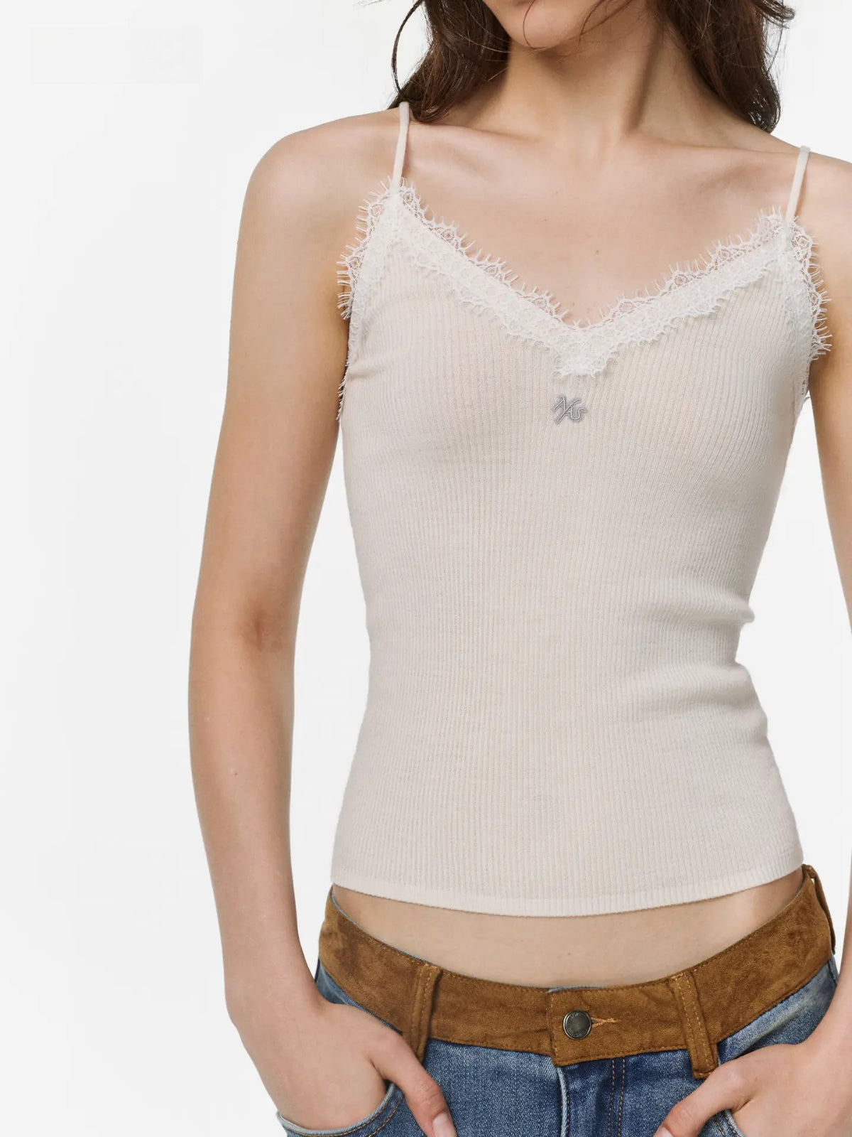 Lace Trim Wool Knit Vest