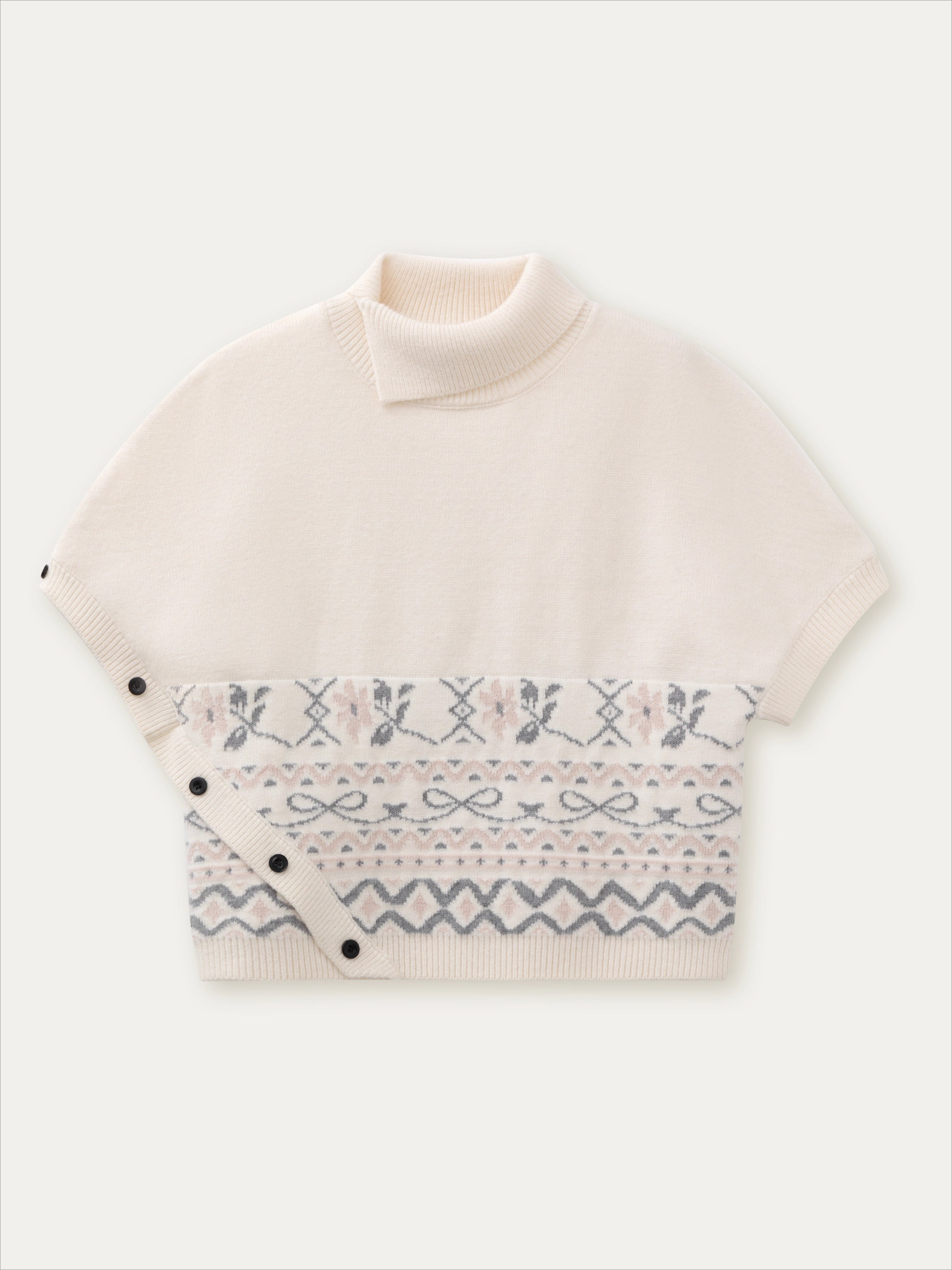 Beige &amp; Gray Fair-Isle Cape Sweater