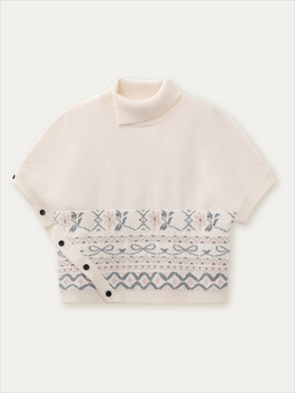 Beige &amp; Gray Fair-Isle Cape Sweater