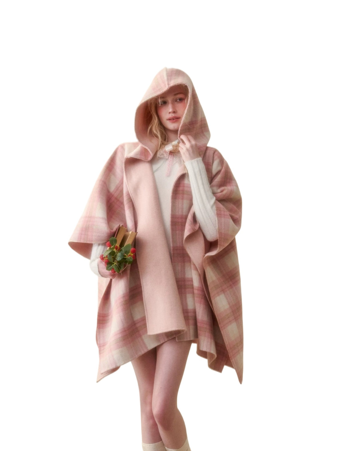 Reversible Wool Plaid Cape Jacket