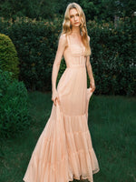 Tia Beaded Crochet Pleated Mesh Halter  Dress