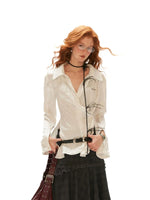 Textured Pleated Collar Long Sleeve Blouse