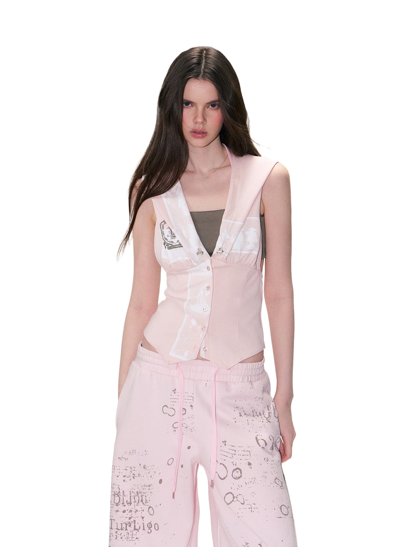 Pink Printed Hood Tank Top