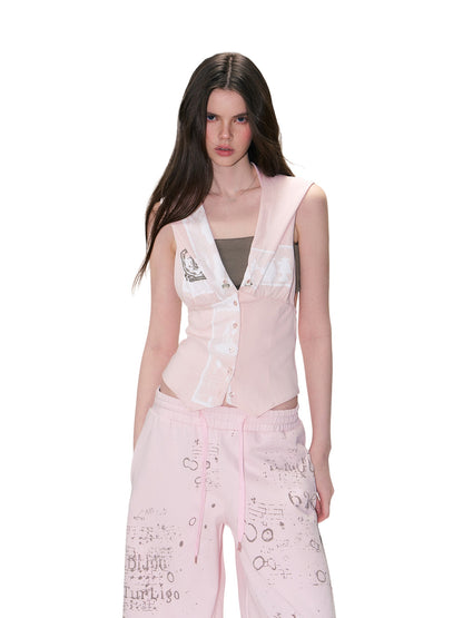 Pink Printed Hood Tank Top