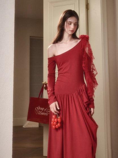 Berry Glaze Off-Shoulder Knit Maxi Dress