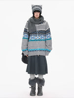 Contrast Stand Collar Knit Cardigan