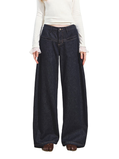 Denim Blue Pleated Banana Jeans