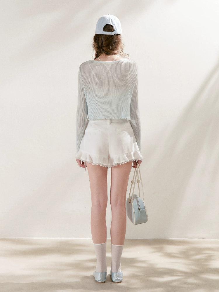 White &amp; Blue Tie Knit Cardigan