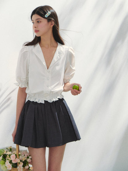 French-style V-neck Embroidered Shirt