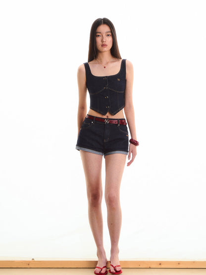Low Waist Stretch Denim Shorts