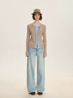 Contrast Layered Wool Blend Cardigan
