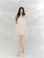 Beige Lace Off-Shoulder Dress