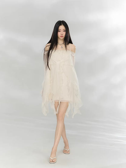 Beige Lace Off-Shoulder Dress