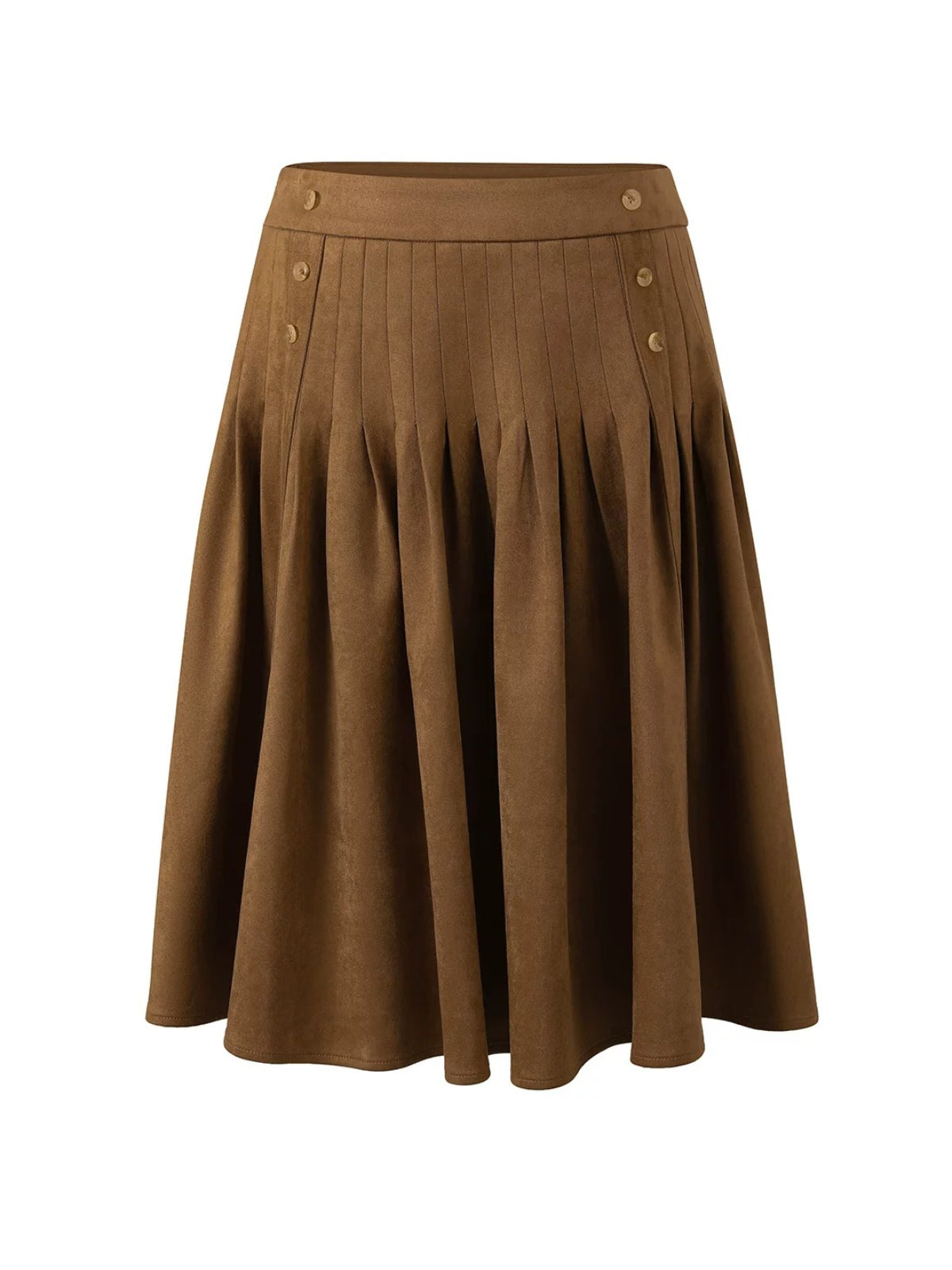 Side-Button Faux Suede Pleated Skirt