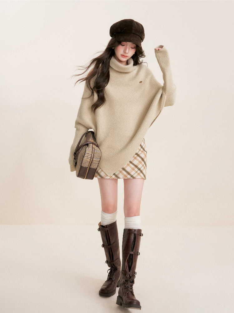 Apricot Batwing Turtleneck Sweater