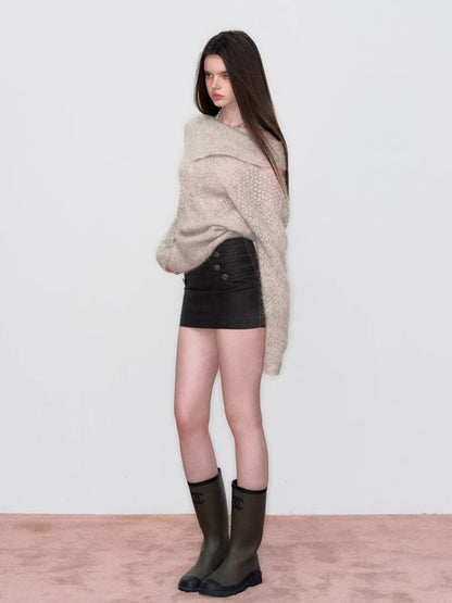 Asymmetrical Neck Knit Sweater