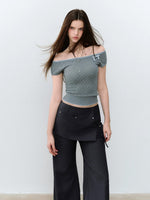 Acetate Wool Off-Shoulder T-shirt