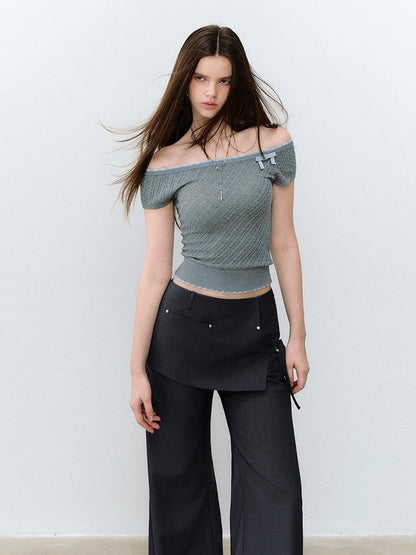 Acetate Wool Off-Shoulder T-shirt