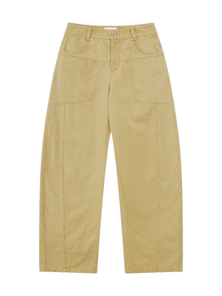 Khaki Low-Waist Curved-Leg Pants