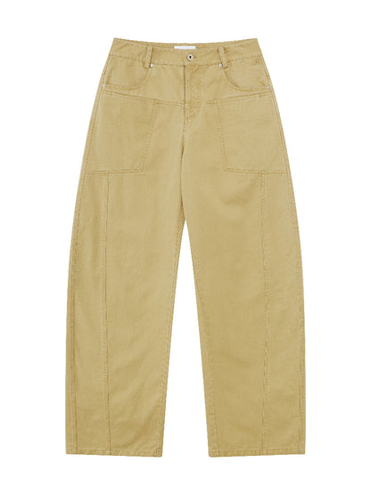 Khaki Low-Waist Curved-Leg Pants