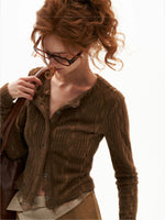 Lace Trim Textured Cropped Cardigan