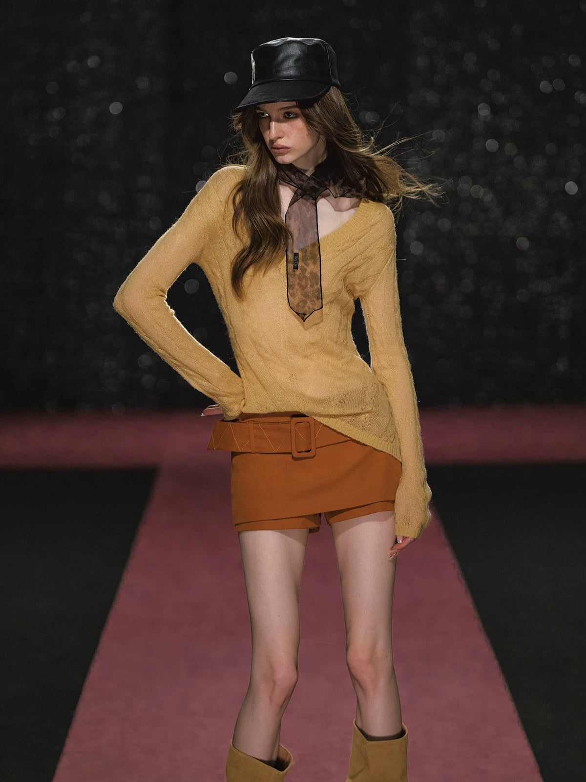 Slightly Sheer V Neck Cable Knit Sweater