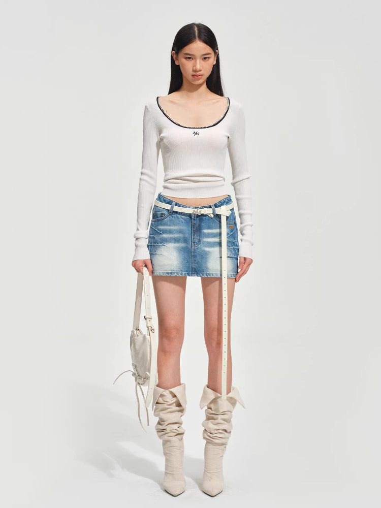 Contrast Scoop-Neck Knit Top