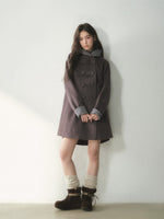 Double-Breasted Floral Hooded Wool Coat